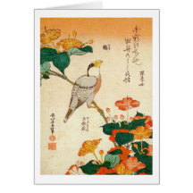 オシロイバナに小鳥, pájaro y Mirabilis Jalapa, Hokusai del  Felicitacion