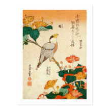 オシロイバナに小鳥, pájaro y Mirabilis Jalapa, Hokusai del  Postales