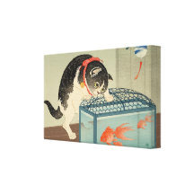 猫と金魚, gato y Goldfish, Koson, Ukiyo-e del 古邨 Lona Envuelta Para Galerías