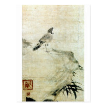 竹と雀, gorrión y bambú (detalle), Kao del 可翁 Postal