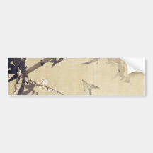 竹に鳥, pájaro y bambú, Kiitsu, arte del 其一 de Japón Pegatina De Parachoque