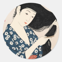 髪梳ける女 シール・ステッカー