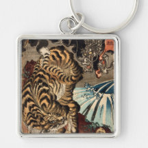 龍虎, tigre y dragón, Kuniyoshi, Ukiyo-e del 国芳 Llavero