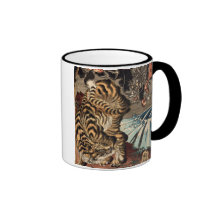 龍虎, tigre y dragón, Kuniyoshi, Ukiyo-e del 国芳 Tazas