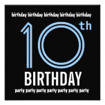 10mo W689 azul de la fiesta de cumpleaños y negro  invitaciones