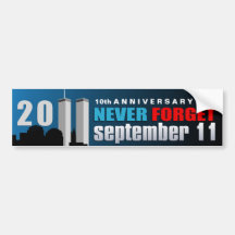 11 de septiembre 9/11 10mo aniversario nunca olvid etiqueta de parachoque