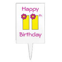 11mo cumpleaños feliz en el amarillo de Flores Palillos De Tarta