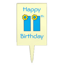 11mo cumpleaños feliz en el azul de Flores Figura Para Tarta