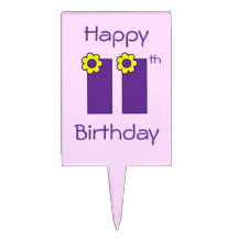 11mo cumpleaños feliz en la púrpura de Flores Figuras De Tarta
