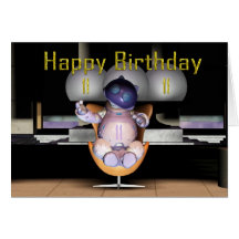 11mo gato feliz del robot del cumpleaños tarjetón