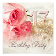 17mo Invitación, rosas y perlas de la fiesta de cu