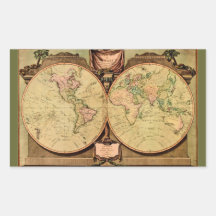 1808 mapa del mundo del doble-hemisferio de capitá rectangular pegatinas