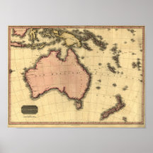 1818 mapa de Australasia - Australia, Nueva Zeland Impresiones
