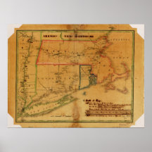 1827 mapa Connecticut Massachusetts Rhode Island Poster