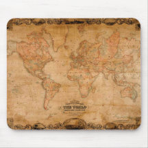 1847 mapa del mundo ANTIGUO Mousepad Alfombrilla De Raton