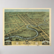 1870 Warren, pájaros del OH observa el mapa panorá Poster