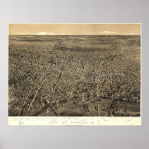 1874 Newark, mapa panorámico de la opinión de ojo  Poster