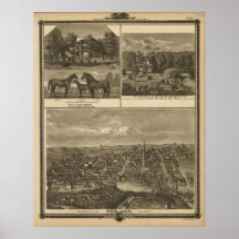 1875 robles rojos, mapa panorámico de la opinión d poster