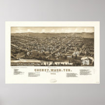 1884 Cheney, mapa panorámico de la opinión de ojo  Impresiones