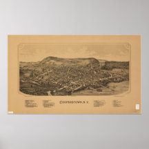1890 Cooperstown, mapa panorámico de la opinión de Poster