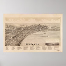 1893 Ginebra, mapa panorámico de la opinión de ojo Posters