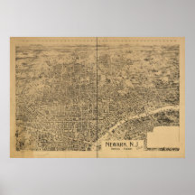1895 Newark, mapa panorámico de la opinión de ojo  Impresiones