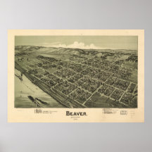 1900 castores, mapa panorámico de la opinión de oj poster