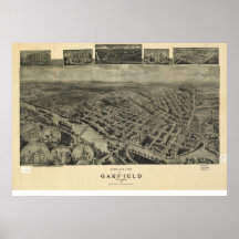 1909 Garfield, mapa panorámico de la opinión de oj Posters