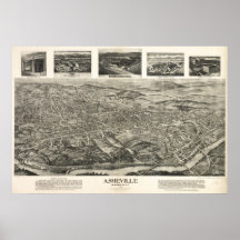 1912 Asheville, mapa panorámico de la opinión de o Poster