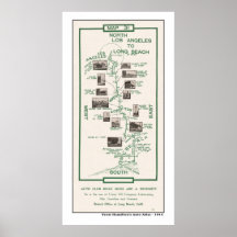 1914 mapa, LA a Long Beach - poster