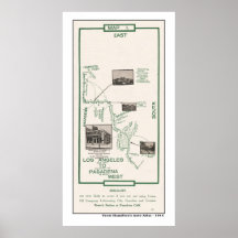 1914 mapa, LA a Pasadena Posters