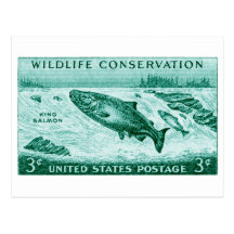 1956 protección de la fauna, salmón tarjetas postales