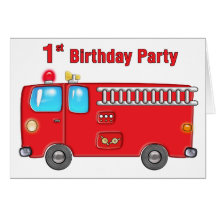 1r cumpleaños del coche de bomberos fabuloso tarjeton