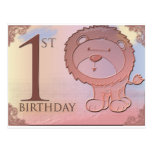 1r cumpleaños del león amistoso tarjeta postal