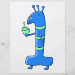 1r dibujo animado del cumpleaños, en azul y verde tarjetón
