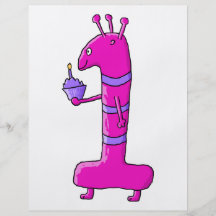1r Dibujo animado del cumpleaños. Monstruo rosado  Tarjeta Publicitaria