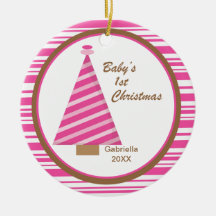 1r ornamento del navidad del bebé rayado rosado de ornatos