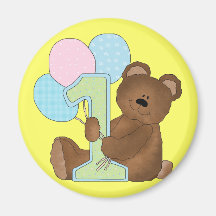 1r Oso de peluche del cumpleaños (3) Imanes Para Frigoríficos