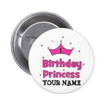 1r ¡Princesa del cumpleaños!  con la corona rosada Pin