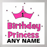 1r ¡Princesa del cumpleaños!  con la corona rosada Posters