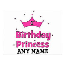 1r ¡Princesa del cumpleaños!  con la corona rosada Tarjetas Postales