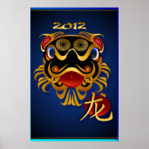 2012 posters chinos de la cara del dragón del oro 