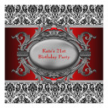 21ra fiesta de cumpleaños del rojo negro del damas invitación personalizada