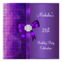 21ro Arco púrpura del diamante de las lentejuelas  Invitación Personalizada