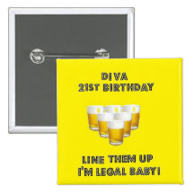 21ro Botón de la diva del cumpleaños Pin