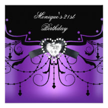 21ro diamante negro púrpura elegante de la fiesta  comunicados personalizados
