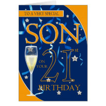 21ro Hijo del cumpleaños - vidrio de Champán Tarjeta