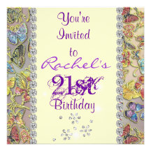 21ro Invitación PÚRPURA BLING del cumpleaños de la