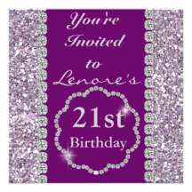 21ro Invitación PÚRPURA de la fiesta de cumpleaños
