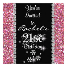 21ro Invitación ROSADA BLING de la fiesta de cumpl